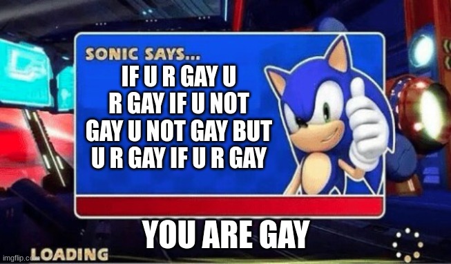YOU ARE GAY! | IF U R GAY U R GAY IF U NOT GAY U NOT GAY BUT U R GAY IF U R GAY; YOU ARE GAY | image tagged in sonic says | made w/ Imgflip meme maker