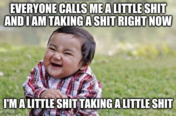 He's taking a him | EVERYONE CALLS ME A LITTLE SHIT
AND I AM TAKING A SHIT RIGHT NOW; I'M A LITTLE SHIT TAKING A LITTLE SHIT | image tagged in memes,evil toddler | made w/ Imgflip meme maker
