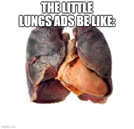 They are always disturbing | THE LITTLE LUNGS ADS BE LIKE: | image tagged in smoker sick unhealthy lungs | made w/ Imgflip meme maker