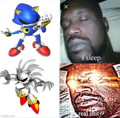 Silver sonic 3.0 | image tagged in memes,sleeping shaq,sonic,sonic archie comics | made w/ Imgflip meme maker