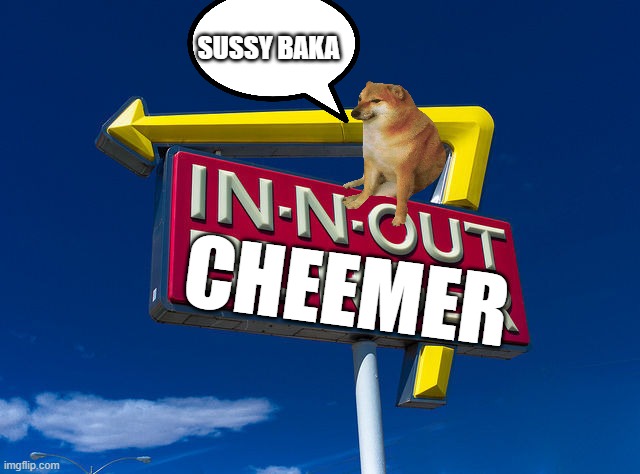 Sussy Baka | SUSSY BAKA; CHEEMER | image tagged in in and out,sussy baka,cheems | made w/ Imgflip meme maker