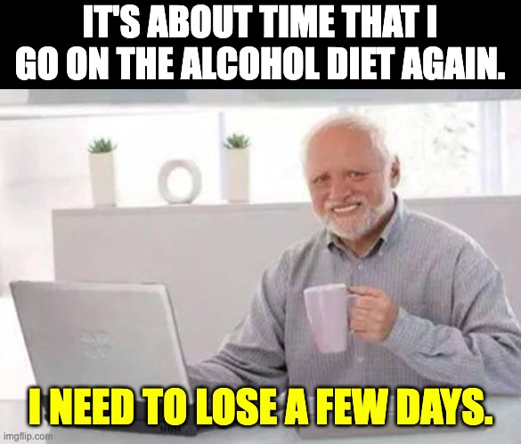 Lose a few | IT'S ABOUT TIME THAT I GO ON THE ALCOHOL DIET AGAIN. I NEED TO LOSE A FEW DAYS. | image tagged in harold | made w/ Imgflip meme maker