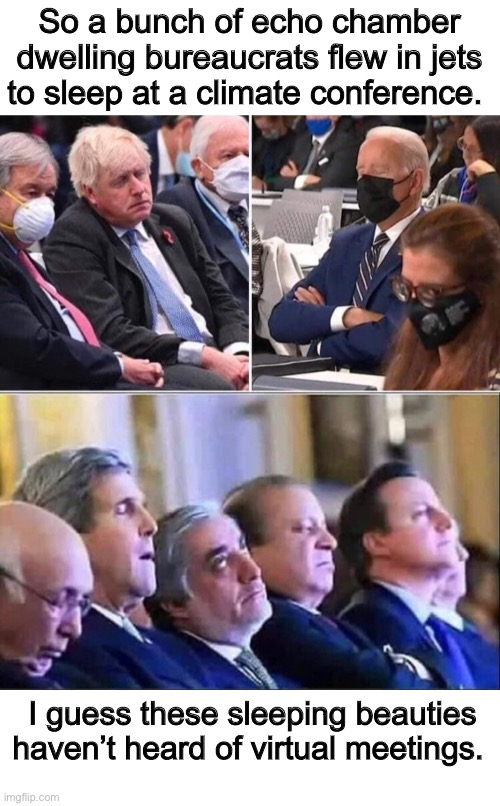 If you give up more freedom and cash, these experts will save our planet | So a bunch of echo chamber dwelling bureaucrats flew in jets to sleep at a climate conference. I guess these sleeping beauties haven’t heard of virtual meetings. | image tagged in politics lol,derp,memes | made w/ Imgflip meme maker