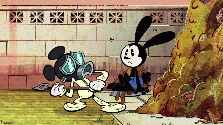 Mickey shoveled Oswald out of the pile of excrement | image tagged in mickey shoveled oswald out of the pile of excrement | made w/ Imgflip meme maker