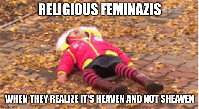 When They Realize it's HEll and not SHEll :DDDD | RELIGIOUS FEMINAZIS; WHEN THEY REALIZE IT'S HEAVEN AND NOT SHEAVEN | image tagged in memes,oh wow are you actually reading these tags,feminazi | made w/ Imgflip meme maker