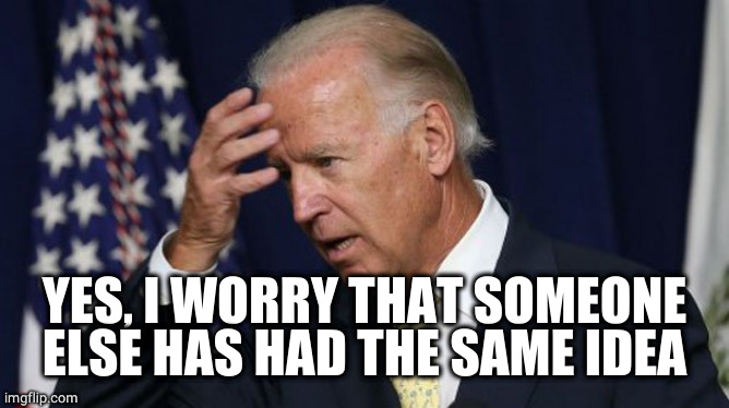 Joe Biden worries | YES, I WORRY THAT SOMEONE ELSE HAS HAD THE SAME IDEA | image tagged in joe biden worries | made w/ Imgflip meme maker