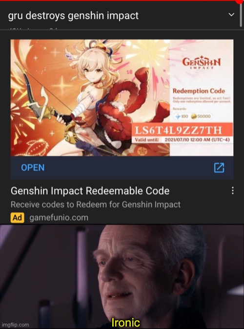 I was watching YouTube and I got this ad | Ironic | image tagged in palpatine ironic | made w/ Imgflip meme maker