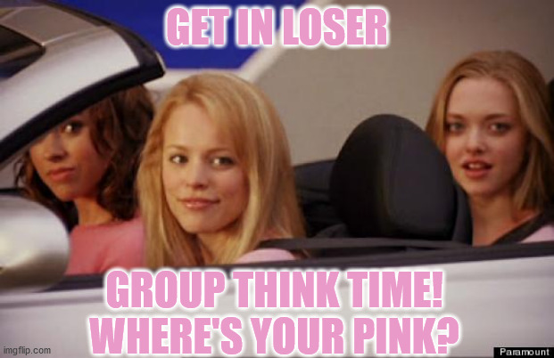 Group think | GET IN LOSER; GROUP THINK TIME! WHERE'S YOUR PINK? | image tagged in get in loser | made w/ Imgflip meme maker