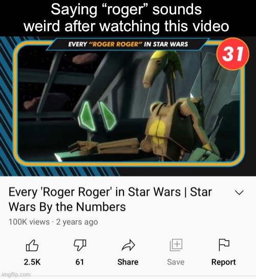 Roger roger | Saying “roger” sounds weird after watching this video | image tagged in funny | made w/ Imgflip meme maker