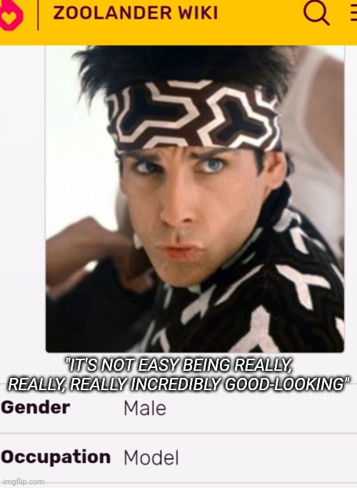 "IT'S NOT EASY BEING REALLY, REALLY, REALLY INCREDIBLY GOOD-LOOKING" | made w/ Imgflip meme maker