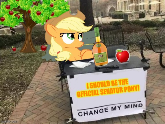 My little Senator | I SHOULD BE THE OFFICIAL SENATOR PONY! | image tagged in change applejack's mind,my little pony,applejack | made w/ Imgflip meme maker