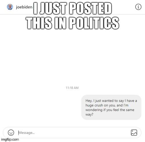 i have a crush on you | I JUST POSTED THIS IN POLITICS | image tagged in i have a crush on you | made w/ Imgflip meme maker
