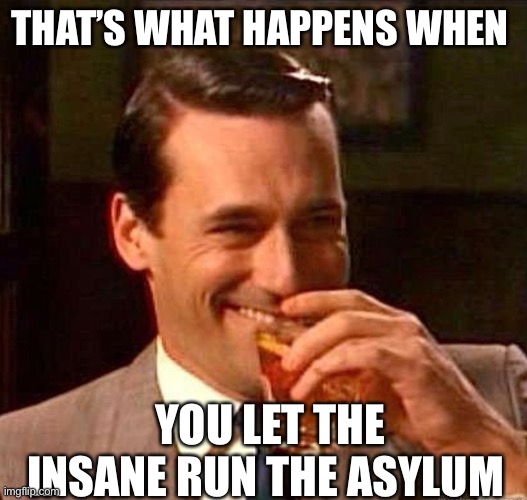 Mad Men | THAT’S WHAT HAPPENS WHEN YOU LET THE INSANE RUN THE ASYLUM | image tagged in mad men | made w/ Imgflip meme maker