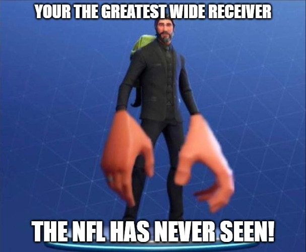 try outs | YOUR THE GREATEST WIDE RECEIVER; THE NFL HAS NEVER SEEN! | image tagged in big hand john wick | made w/ Imgflip meme maker