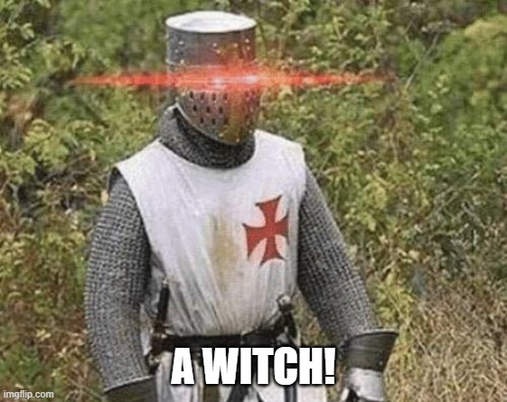 Growing Stronger Crusader | A WITCH! | image tagged in growing stronger crusader | made w/ Imgflip meme maker