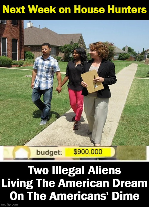 What a Country! Break the Law, Get a $450,000 Check! | Next Week on House Hunters; Two Illegal Aliens
Living The American Dream
On The Americans' Dime | image tagged in politics,joe biden,poor policies,illegal aliens,rewards,not punishment | made w/ Imgflip meme maker