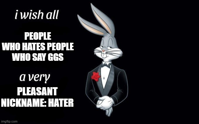 Haha Haters go brrrr | PEOPLE WHO HATES PEOPLE WHO SAY GGS; PLEASANT NICKNAME: HATER | image tagged in i wish all x a very y | made w/ Imgflip meme maker