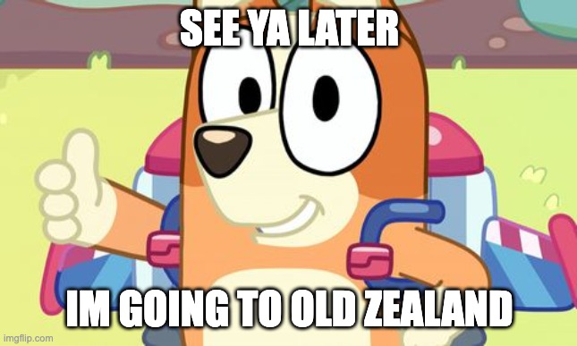 bye | SEE YA LATER; IM GOING TO OLD ZEALAND | image tagged in jet pack bingo bluey | made w/ Imgflip meme maker