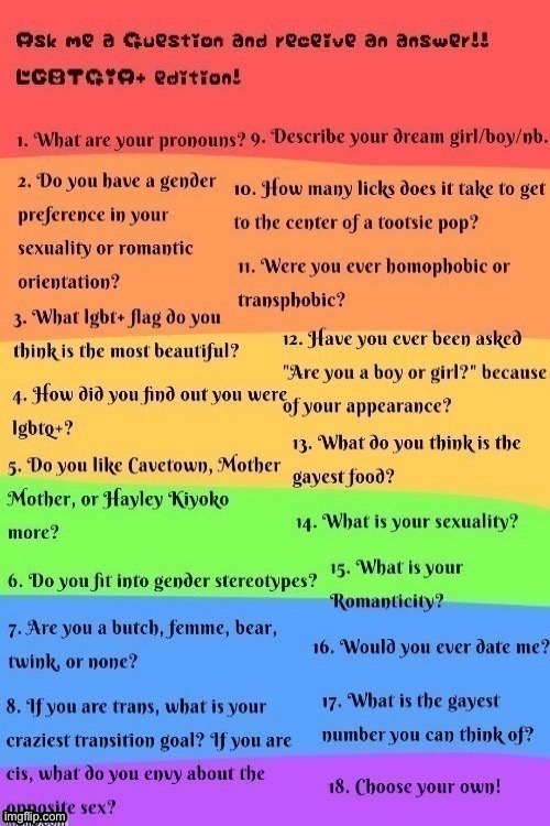 Not my questionaire | image tagged in lgbtq,questions | made w/ Imgflip meme maker