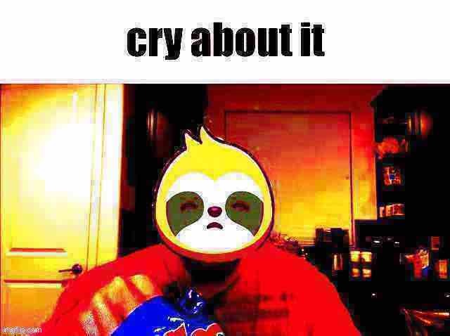 Sloth cry about it deep-fried | image tagged in sloth cry about it deep-fried | made w/ Imgflip meme maker