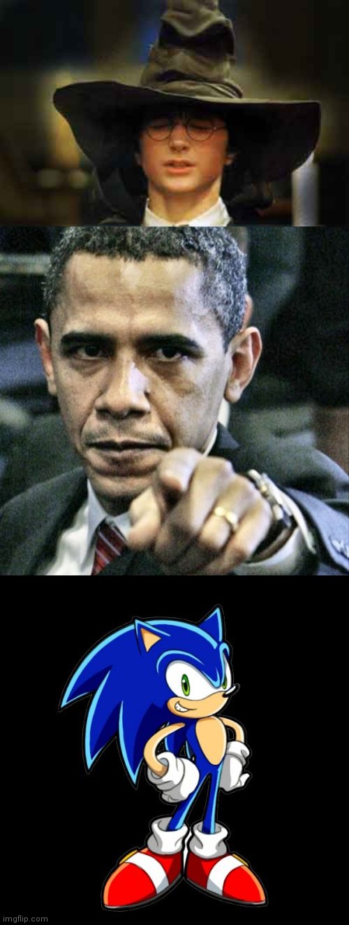 image tagged in harry potter sorting hat,memes,pissed off obama,you're too slow sonic | made w/ Imgflip meme maker