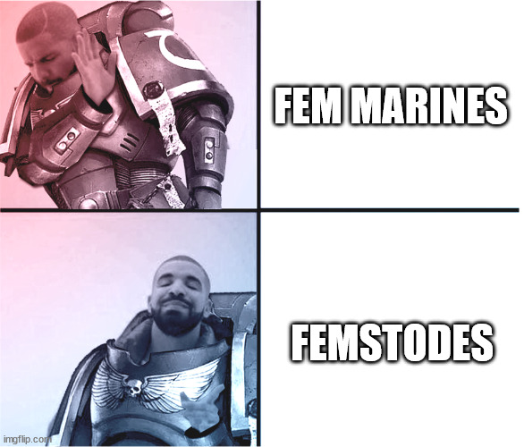 Warhammer Hotline Bling | FEM MARINES; FEMSTODES | image tagged in warhammer hotline bling,Grimdank | made w/ Imgflip meme maker