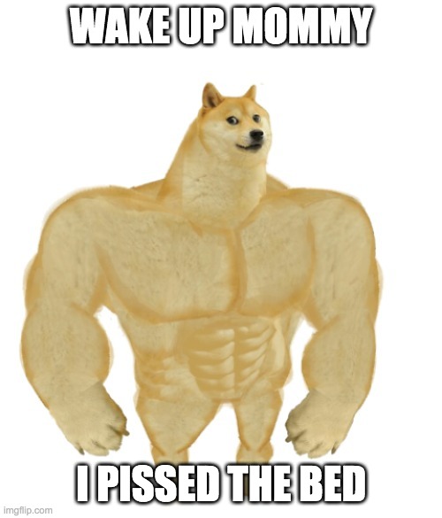He Pissed The Bed | WAKE UP MOMMY; I PISSED THE BED | image tagged in buff doge | made w/ Imgflip meme maker
