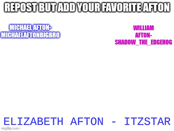 go lizzie | ELIZABETH AFTON - ITZSTAR | image tagged in fnaf,repost | made w/ Imgflip meme maker