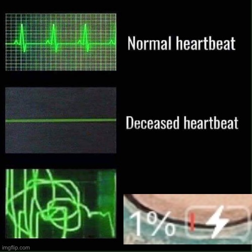 When your phone is at 1% | image tagged in heart beat meme | made w/ Imgflip meme maker