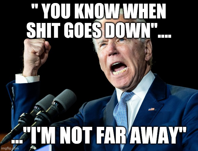 Joe Biden's fist | " YOU KNOW WHEN SHIT GOES DOWN".... ..."I'M NOT FAR AWAY" | image tagged in joe biden's fist | made w/ Imgflip meme maker