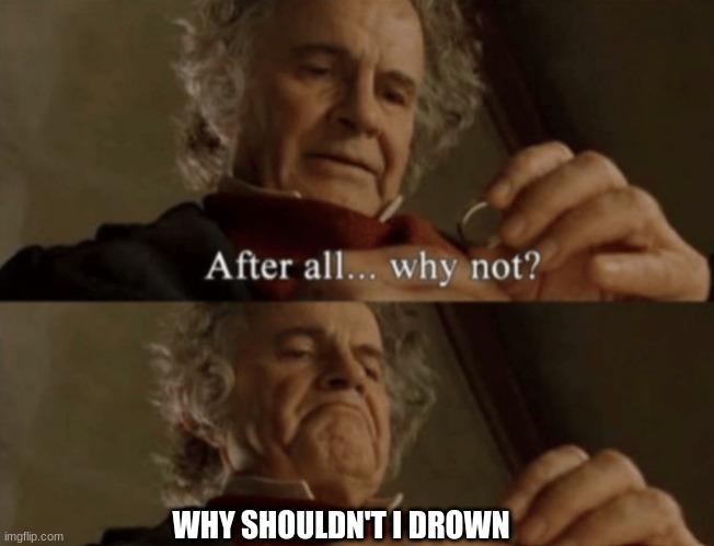 WHY SHOULDN'T I DROWN | image tagged in after all why not | made w/ Imgflip meme maker