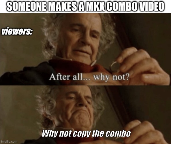 After all.. why not? | viewers:; SOMEONE MAKES A MKX COMBO VIDEO; Why not copy the combo | image tagged in after all why not | made w/ Imgflip meme maker