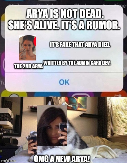 Arya is alive! | image tagged in memes,pop up school,iphone notification,arya | made w/ Imgflip meme maker