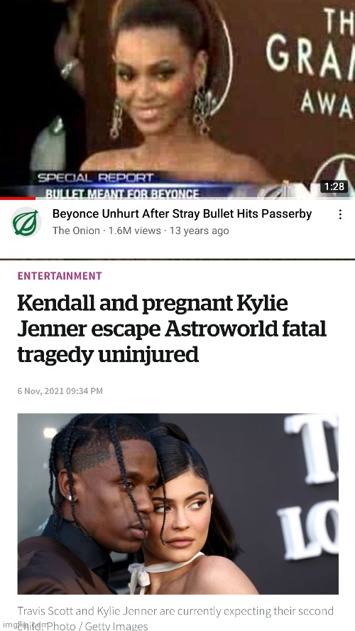 I immediately thought of The Onion video when I saw this headline | image tagged in travis scott,kylie jenner,kendall jenner | made w/ Imgflip meme maker