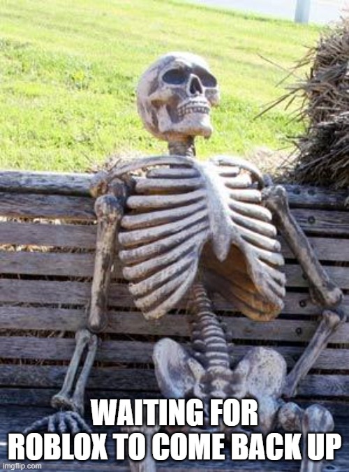 roblox | WAITING FOR ROBLOX TO COME BACK UP | image tagged in memes,waiting skeleton | made w/ Imgflip meme maker