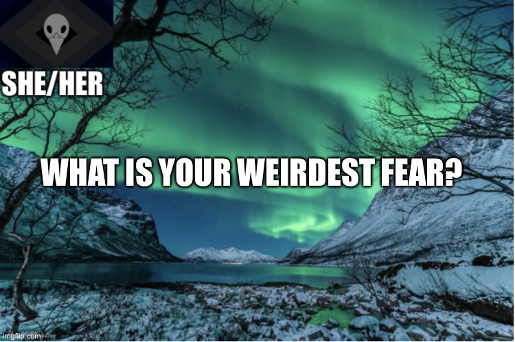 Northern Lights Termcollector Template |  WHAT IS YOUR WEIRDEST FEAR? | image tagged in northern lights termcollector template | made w/ Imgflip meme maker