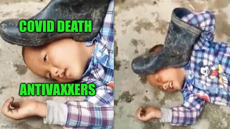 DIY death | COVID DEATH; ANTIVAXXERS | image tagged in pressing a boot on your own head,antivax,qanon,misinformation,covid 19,death | made w/ Imgflip meme maker