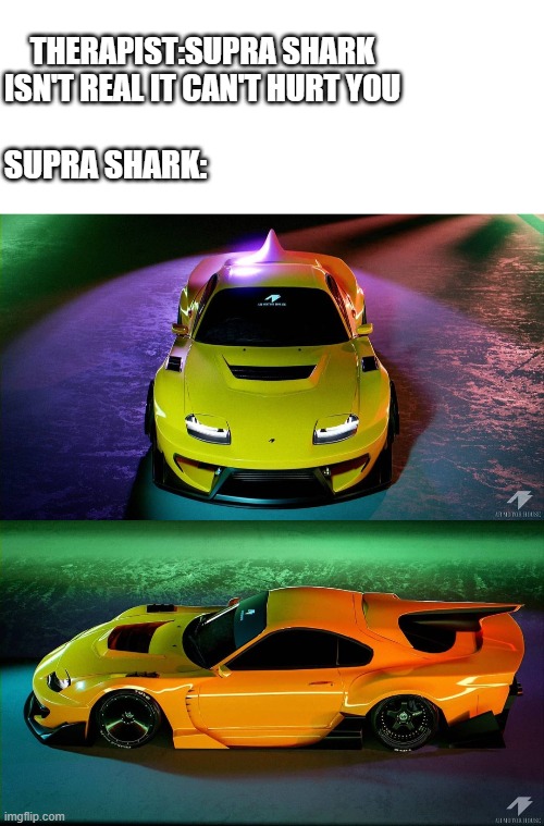 Supra Shark | THERAPIST:SUPRA SHARK ISN'T REAL IT CAN'T HURT YOU; SUPRA SHARK: | image tagged in therapist,supra,supra shark | made w/ Imgflip meme maker
