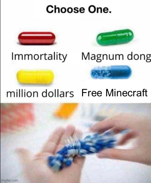 Choose one of the pills | Free Minecraft | image tagged in choose one of the pills | made w/ Imgflip meme maker