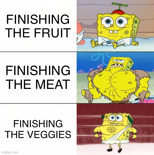 Virgin, Killer, God | FINISHING THE FRUIT; FINISHING THE MEAT; FINISHING THE VEGGIES | image tagged in virgin killer god | made w/ Imgflip meme maker