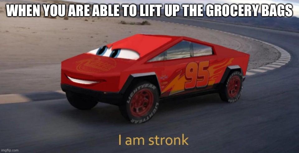 I am stronk | WHEN YOU ARE ABLE TO LIFT UP THE GROCERY BAGS | image tagged in i am stronk | made w/ Imgflip meme maker