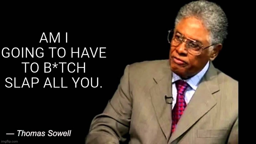 Thomas Sowell | AM I GOING TO HAVE TO B*TCH SLAP ALL YOU. | image tagged in thomas sowell | made w/ Imgflip meme maker