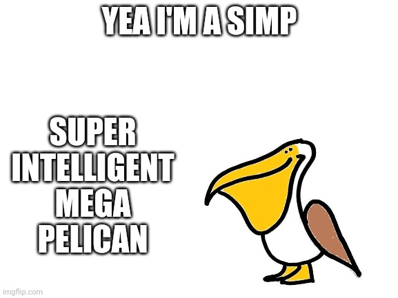 Blank White Template | YEA I'M A SIMP SUPER

INTELLIGENT

MEGA

PELICAN | image tagged in blank white template | made w/ Imgflip meme maker