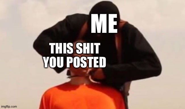 Isis beheading | ME THIS SHIT YOU POSTED | image tagged in isis beheading | made w/ Imgflip meme maker
