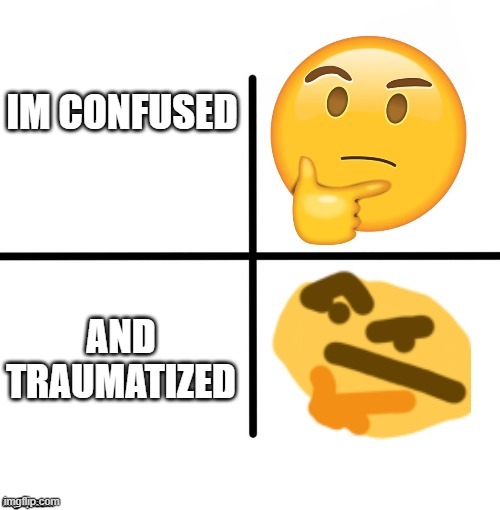 IM CONFUSED AND TRAUMATIZED | image tagged in confusionism | made w/ Imgflip meme maker