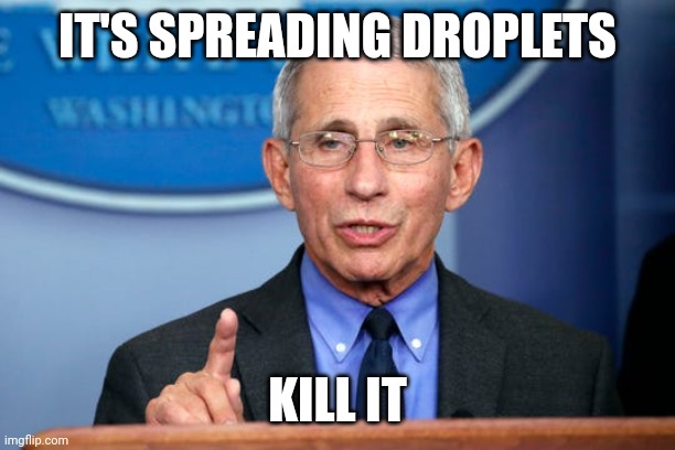 Dr. Fauci | IT'S SPREADING DROPLETS KILL IT | image tagged in dr fauci | made w/ Imgflip meme maker