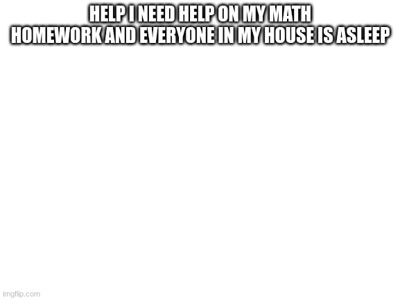 Blank White Template | HELP I NEED HELP ON MY MATH HOMEWORK AND EVERYONE IN MY HOUSE IS ASLEEP | image tagged in blank white template | made w/ Imgflip meme maker