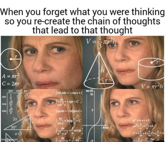 Image tagged in memes,deep thoughts,chain,thoughts,math lady/confused lady  - Imgflip