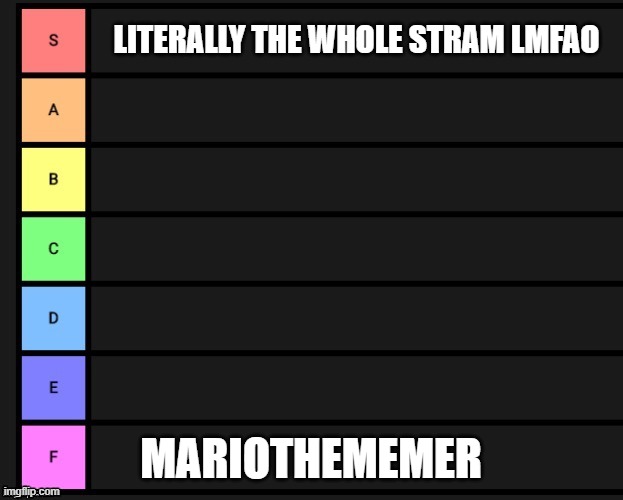 stram??? I MEANT STREAM | LITERALLY THE WHOLE STRAM LMFAO; MARIOTHEMEMER | made w/ Imgflip meme maker