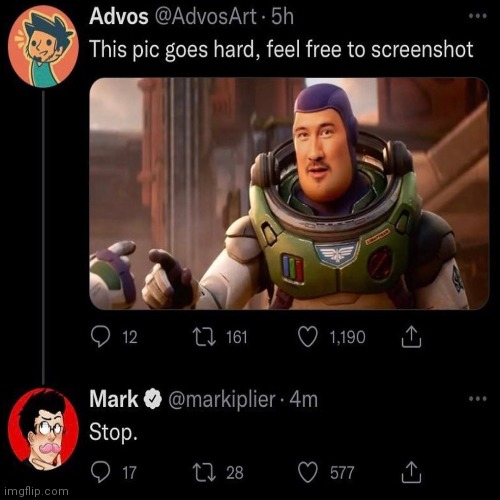 image tagged in markiplier,buzz lightyear,to infinity and beyond,stop it | made w/ Imgflip meme maker